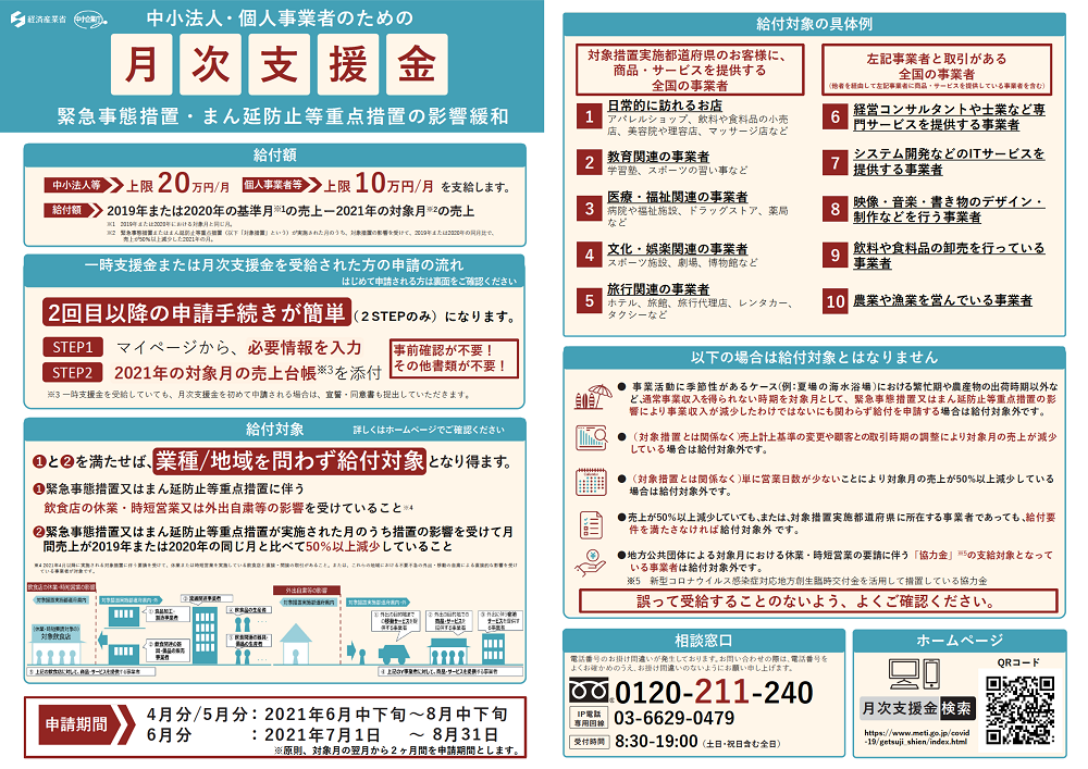 月次支援金のリーフレット